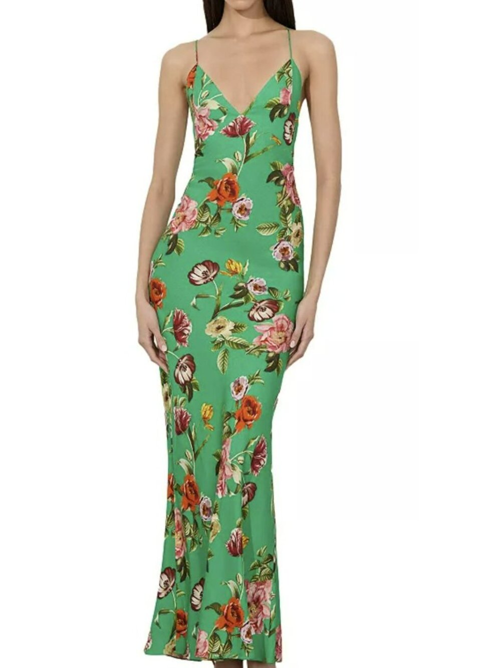 Alice + Olivia Green Floral Maxi Cross Back Long Dress Size 12 New - Picture 2 of 10